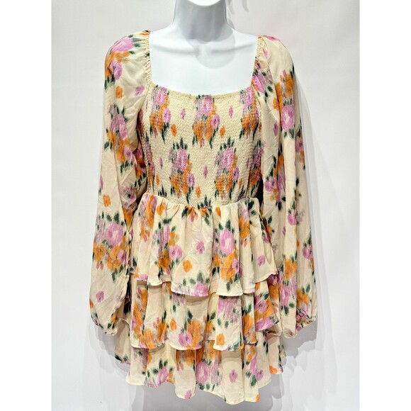 New With Tags ENTRO Smocked Tiered Mini Dress Purple Floral Boho Spring Women M - Picture 1 of 13